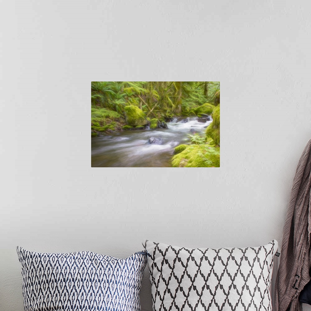 A bohemian room featuring Painterly forest and creek