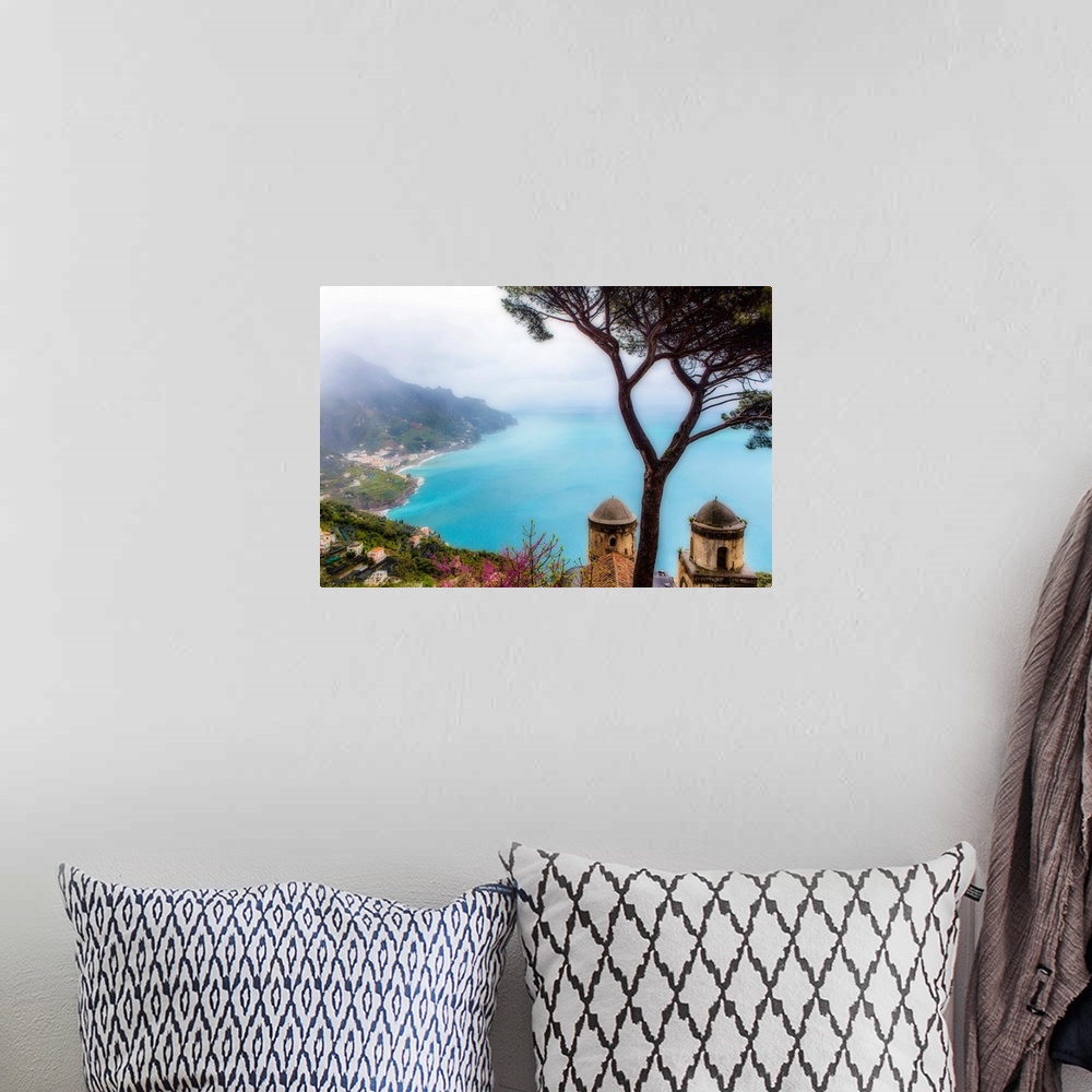A bohemian room featuring High angle view of the Amalfi Coast at Ravello, Campania, Italy.