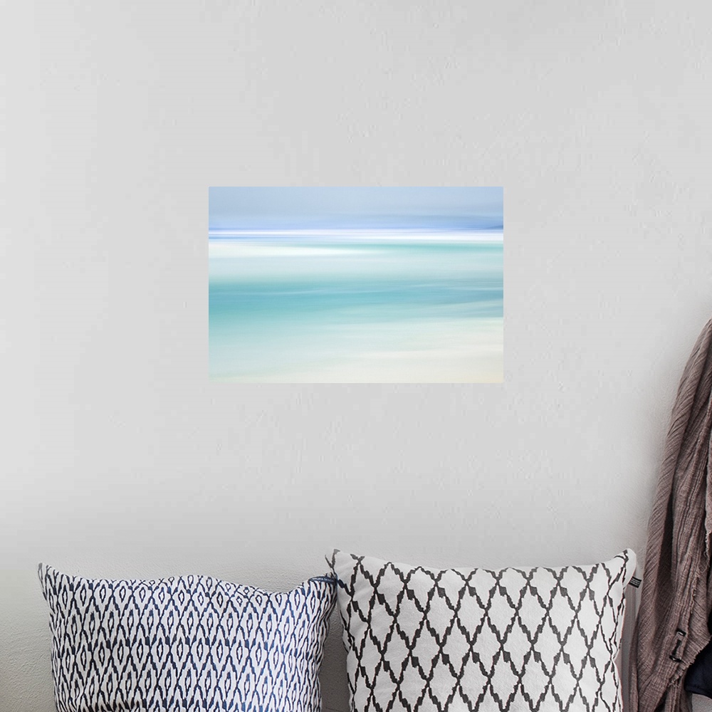 A bohemian room featuring Turquoise beach abstract in minimalist style of the water at Luskentyre Beach on the Isle of Harris.