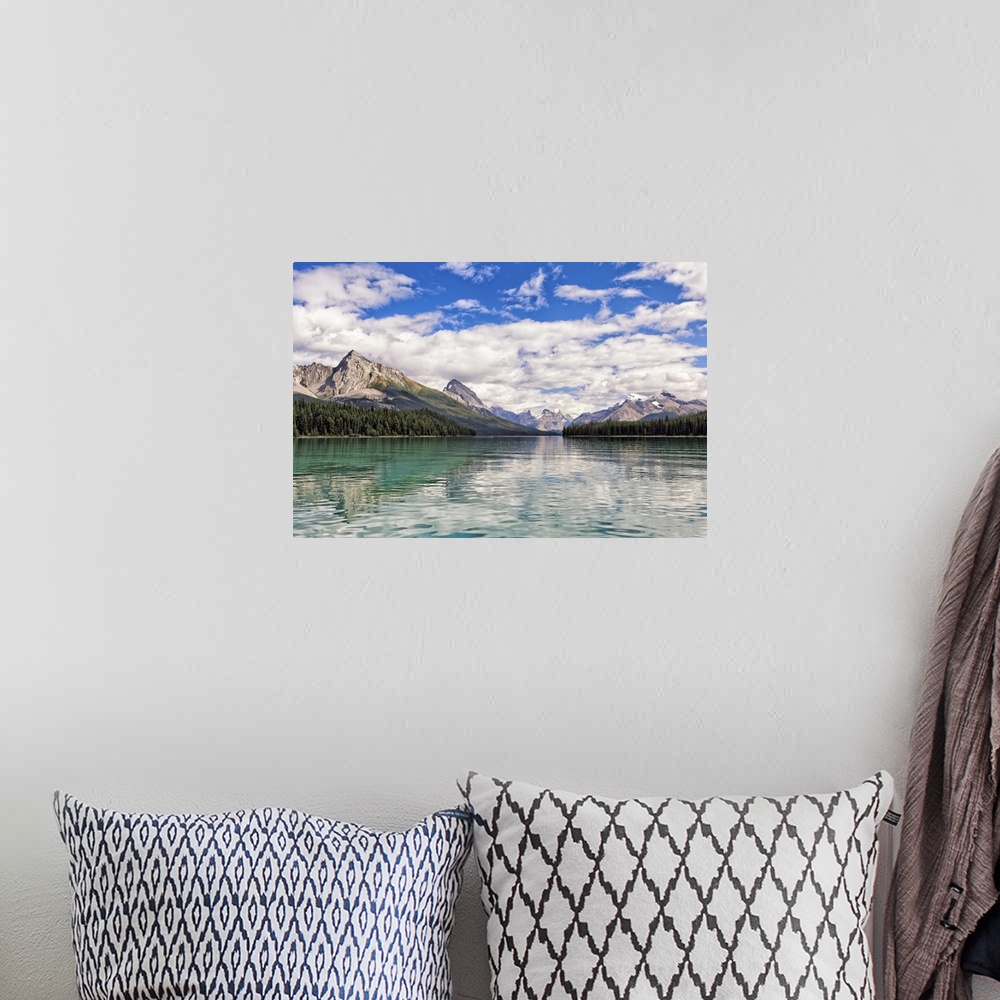 A bohemian room featuring Low Angle Scenic View of a Glacial Lake Surrounded by Mountains