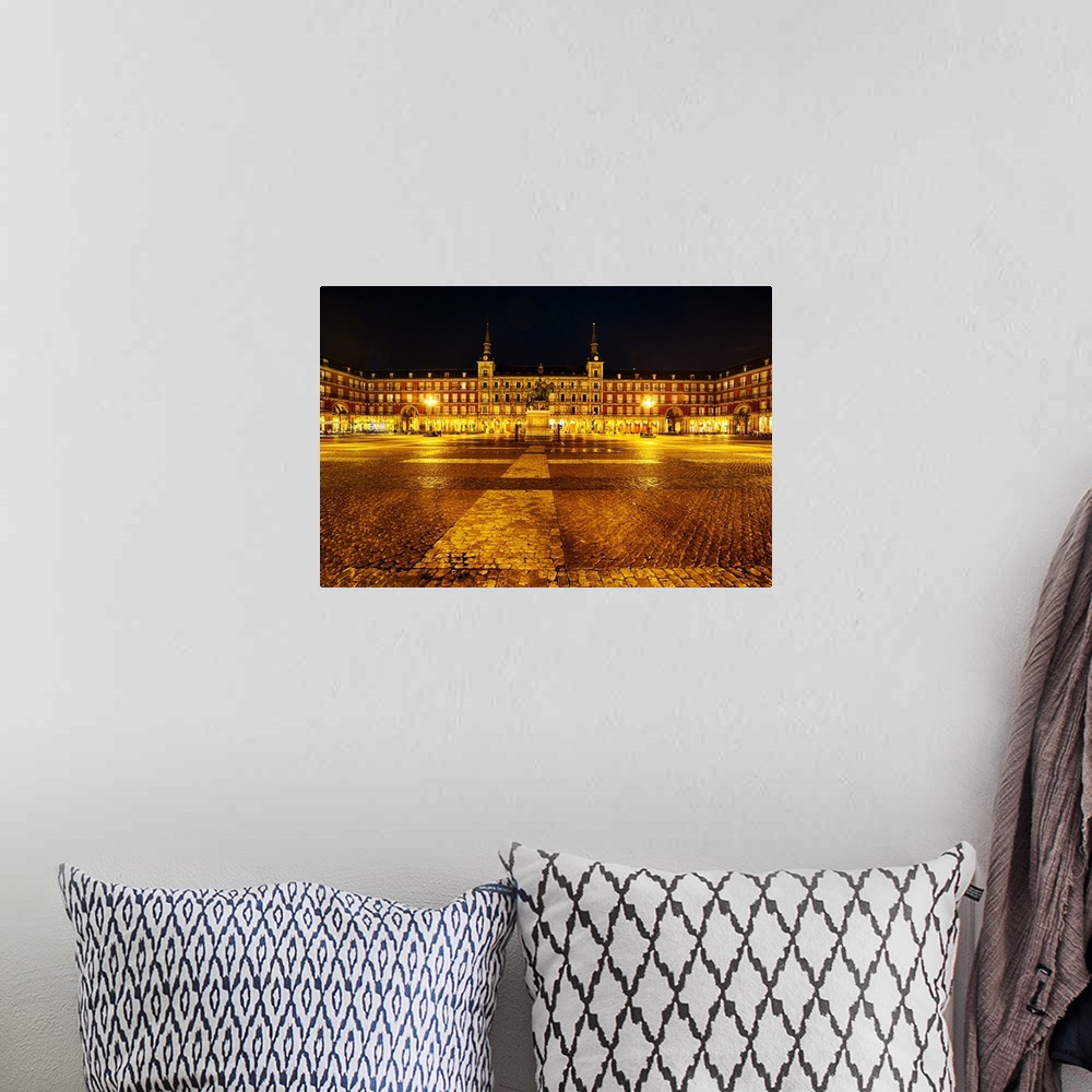 A bohemian room featuring Low Angle View of the Plaza Mayor at Night, Madrid, Spain