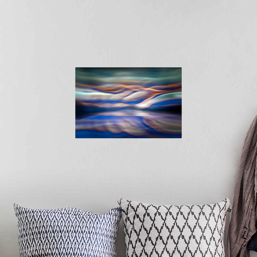 A bohemian room featuring Abstract photography, composite of two separate images - this is a representation of Slocan Lake ...