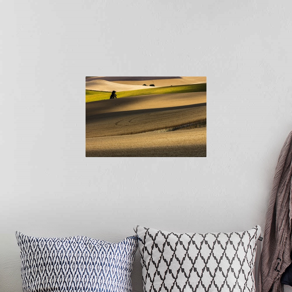 A bohemian room featuring Fine art photograph of the rolling wheat fields of Palouse in Washington state.