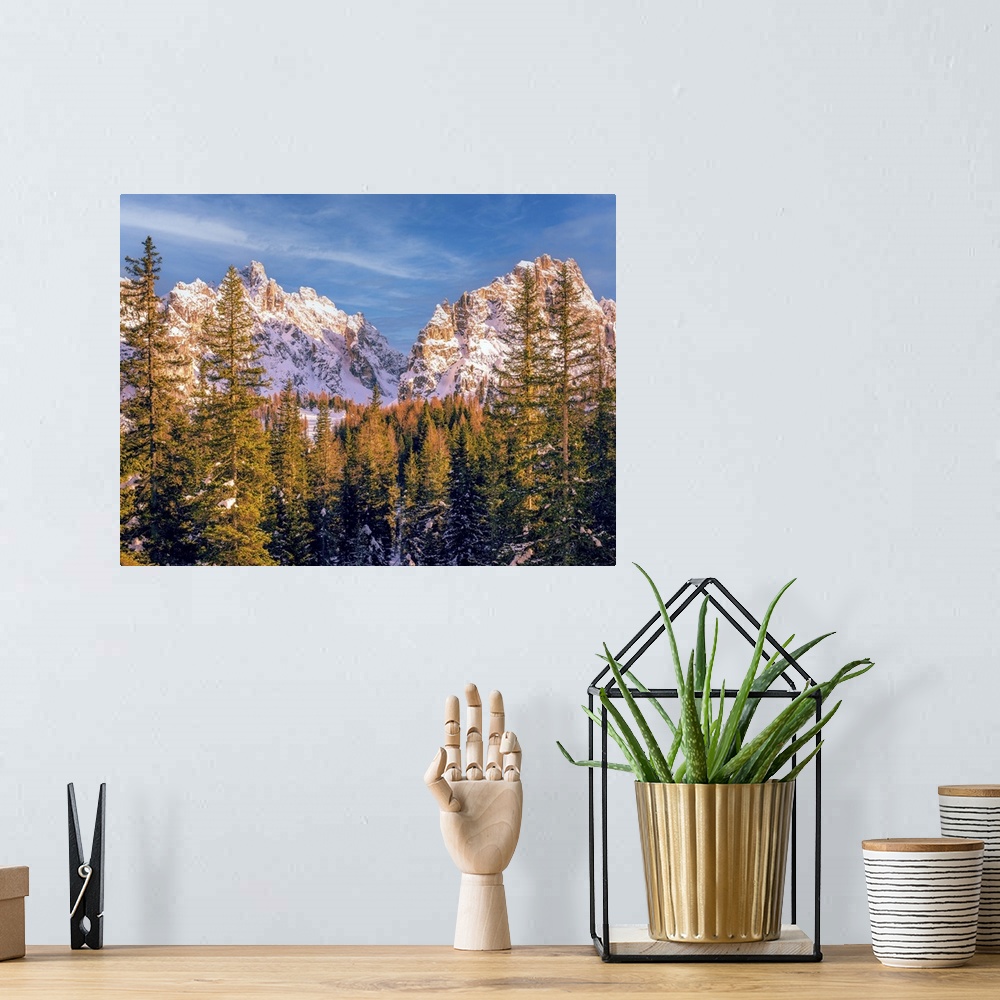 A bohemian room featuring Photo shot in the Dolomite mountains, the snow-capped peaks behind the Alpine fir trees. I used a...