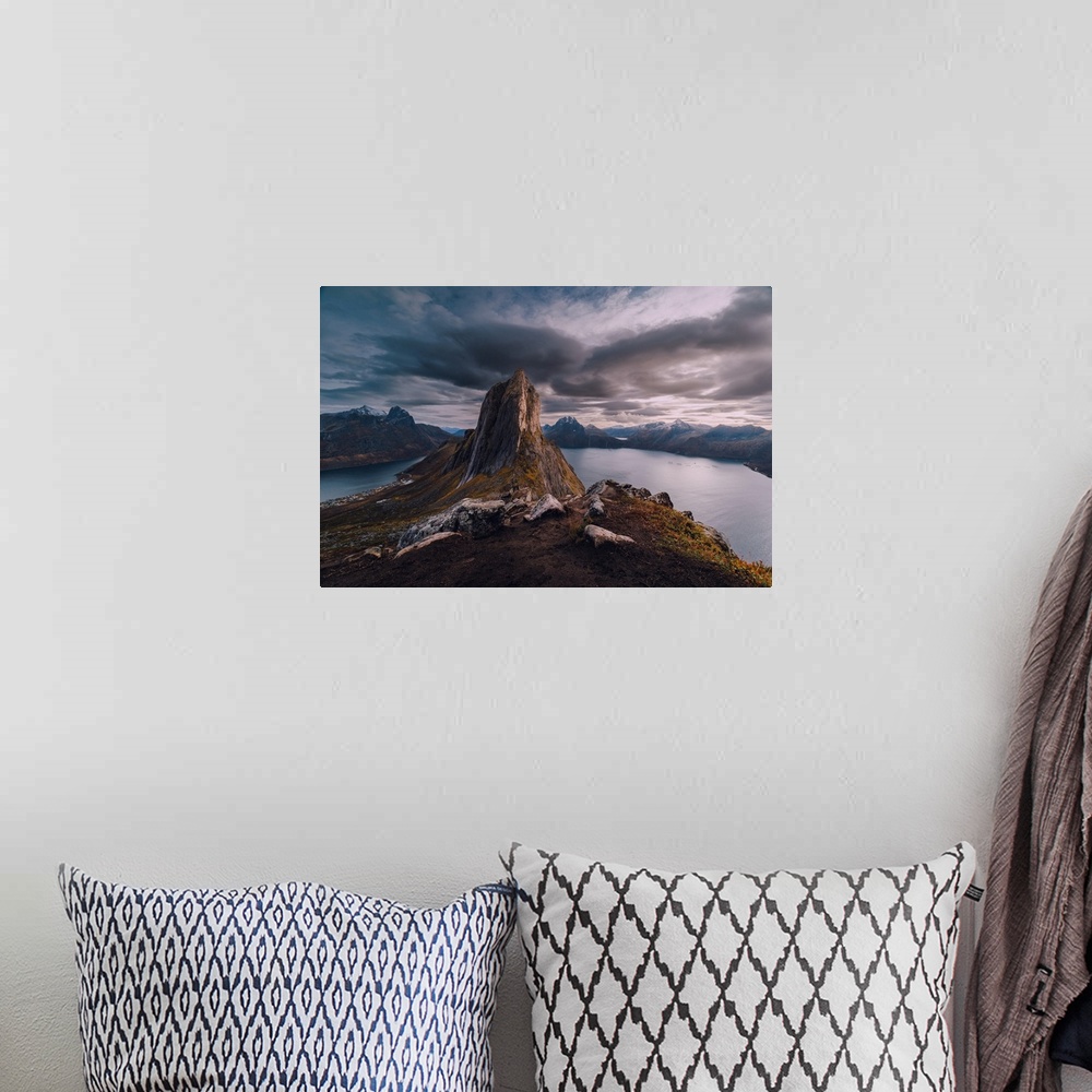 A bohemian room featuring Segla, the most iconic mountain peak in Senja, the second largest island in Norway.