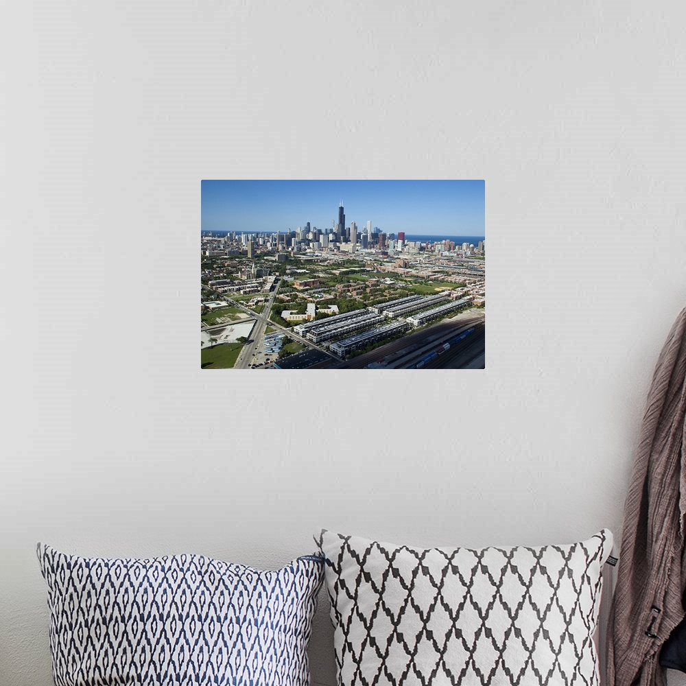 A bohemian room featuring Aerial view of a city, Chicago, Cook County, Illinois, USA