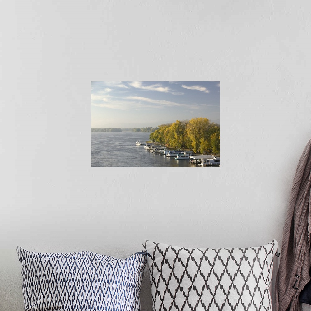 A bohemian room featuring Boats anchored at a port, Mississippi River Valley, La Crosse, Wisconsin