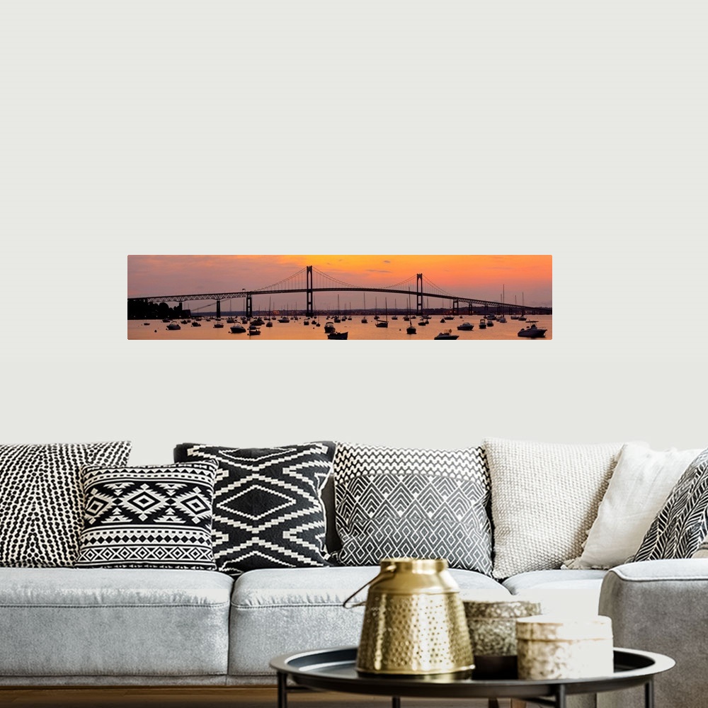 A bohemian room featuring Bridge over the sea, Newport Bridge, Jamestown, Rhode Island