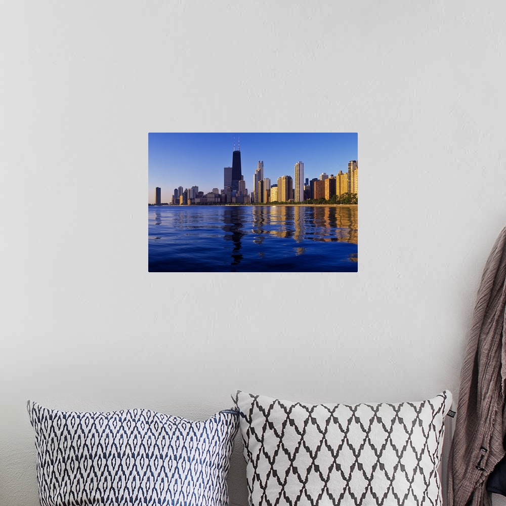 A bohemian room featuring Buildings at the waterfront, Lake Michigan, Chicago, Cook County, Illinois