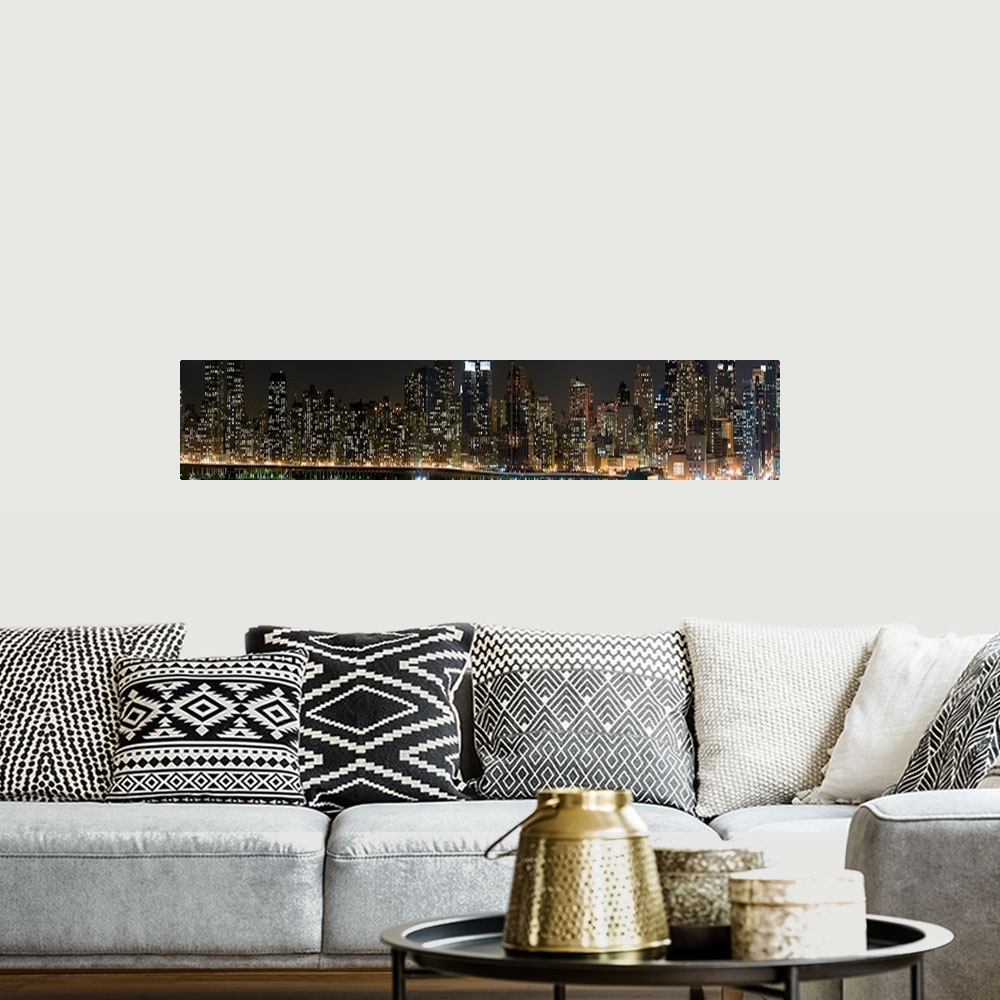 A bohemian room featuring Buildings in a city lit up at night, Hudson River, Upper West Side, Manhattan, New York City, New...