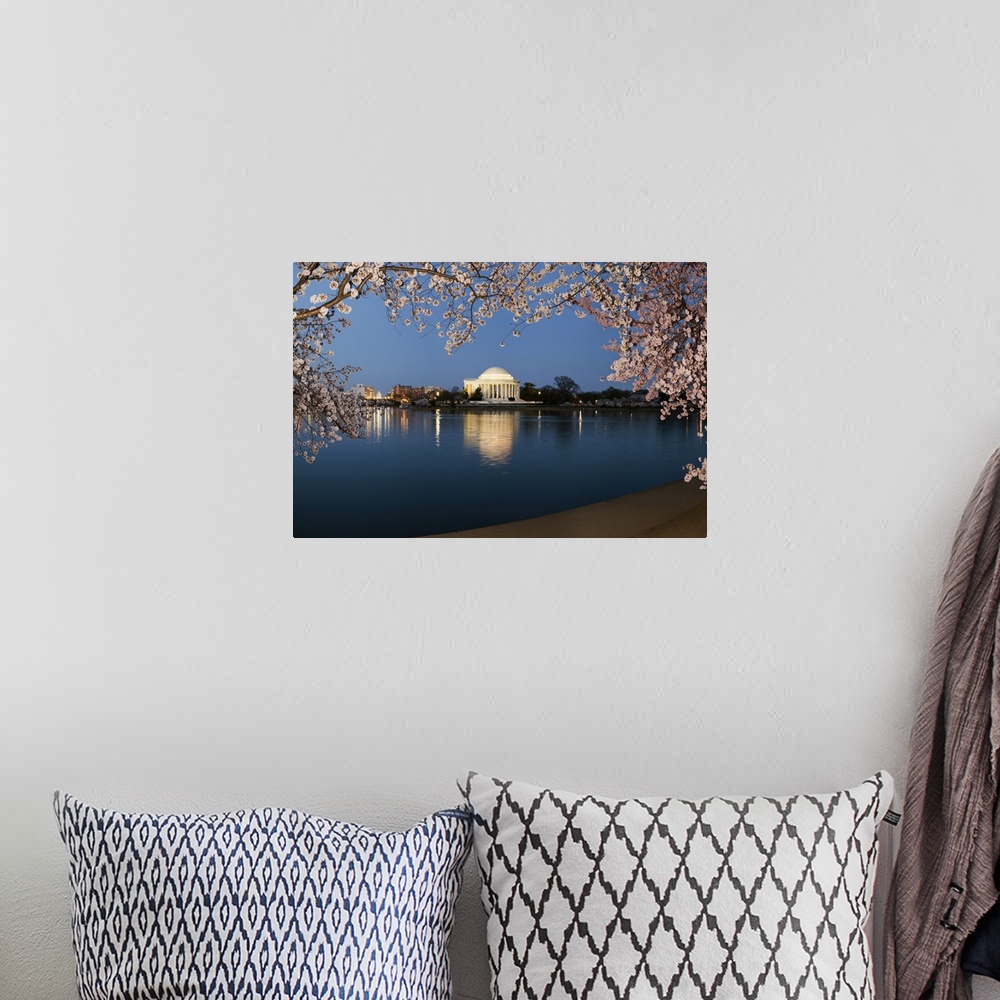 A bohemian room featuring Cherry Blossom trees with Jefferson Memorial, Washington DC