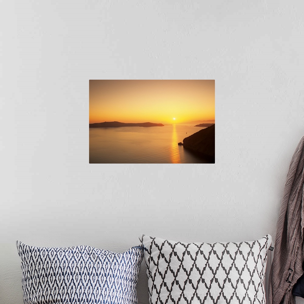 A bohemian room featuring Cliffs at sunset, Fira, Santorini, Cyclades Islands, Greece