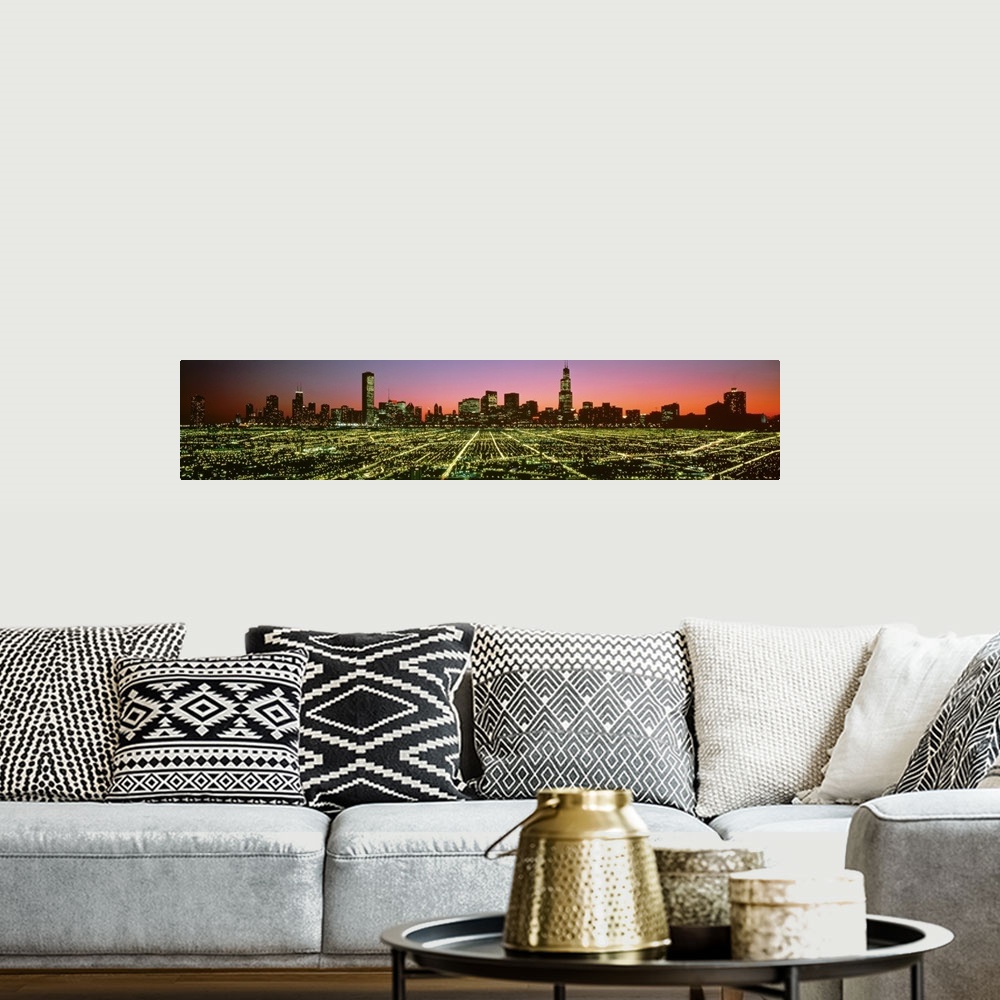 A bohemian room featuring Illinois, Chicago, High angle view of the city at night