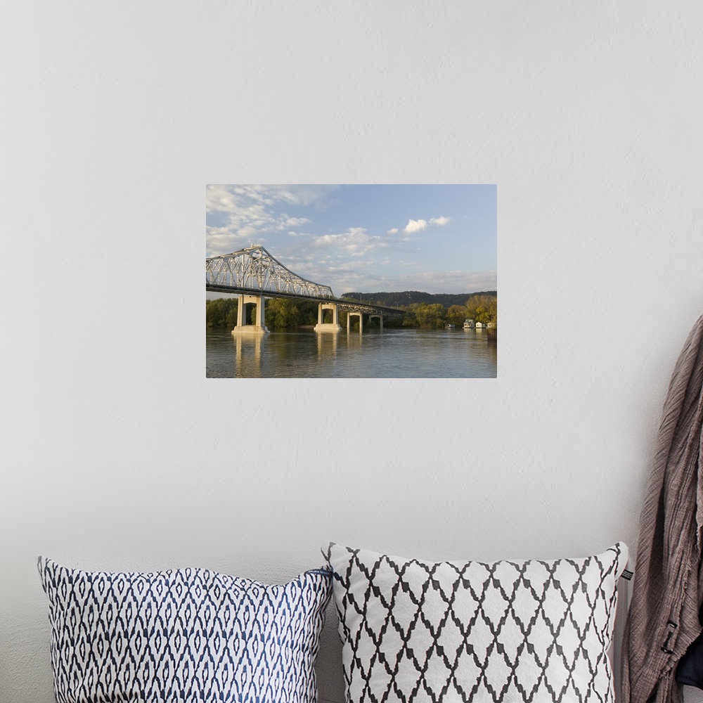 A bohemian room featuring Low angle view of a bridge across a river, Mississippi River, Winona, Minnesota
