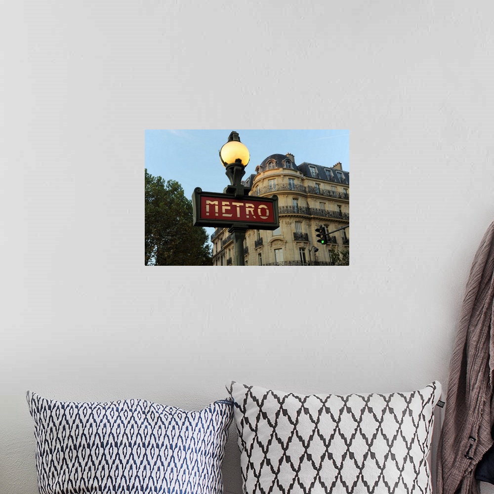 A bohemian room featuring Low angle view of a metro sign, Paris, Ile-De-France, France