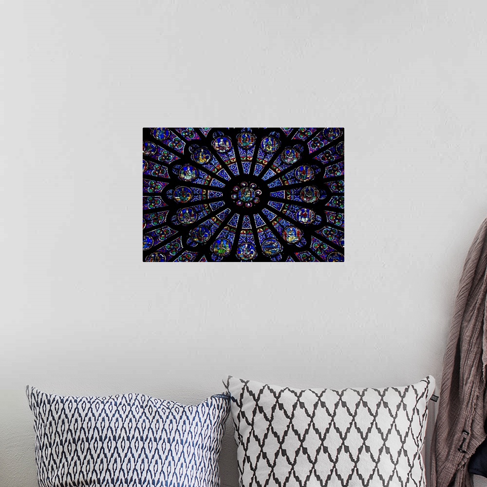 A bohemian room featuring Rose window of a cathedral, Notre Dame, Paris, Ile-De-France, France