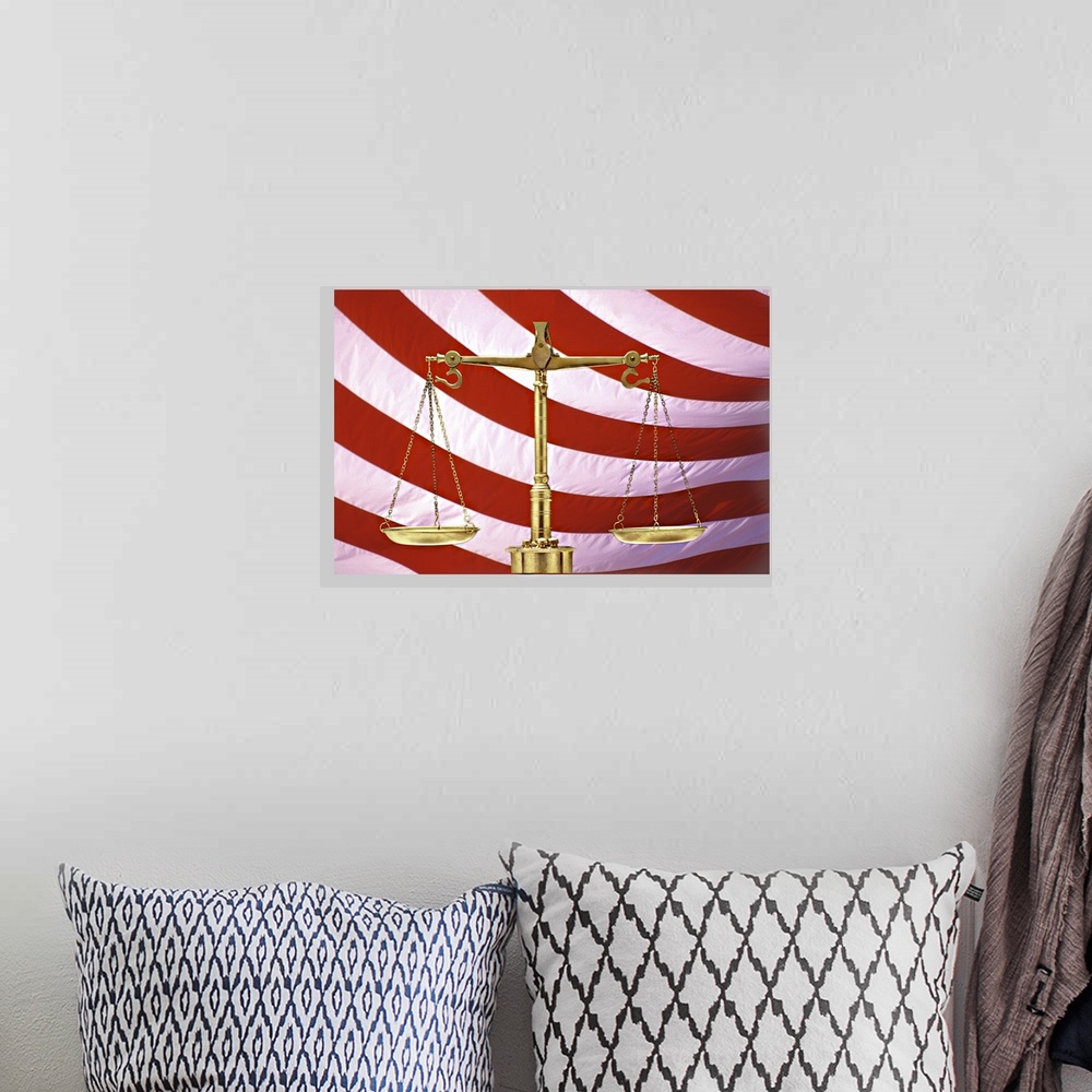 A bohemian room featuring Scales of Justice American Flag