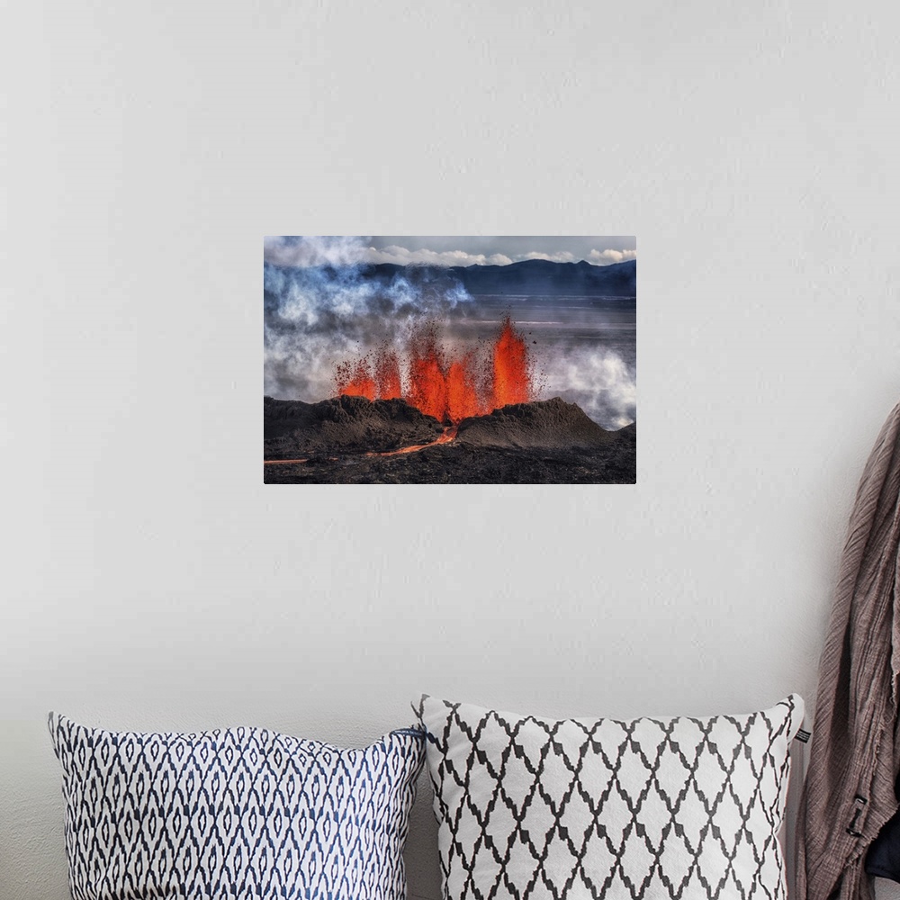 A bohemian room featuring Volcano Eruption at the Holuhraun Fissure near Bardarbunga Volcano, Iceland