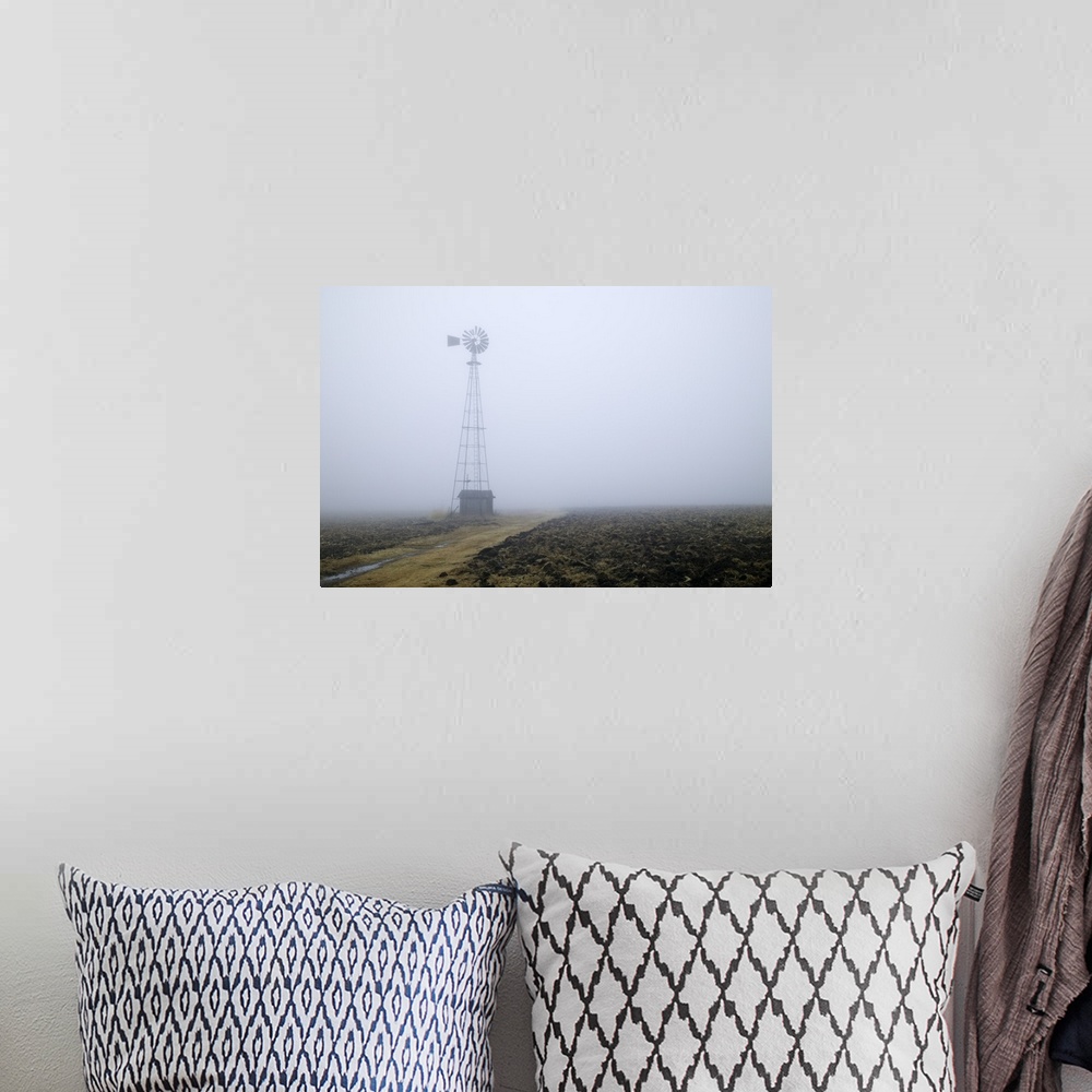A bohemian room featuring Windmill in heavy fog, Iowa