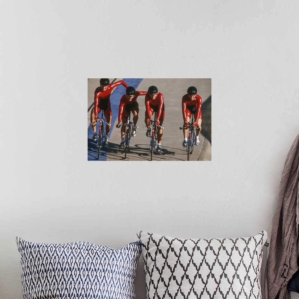A bohemian room featuring Victorious male cycling team on the velodrome