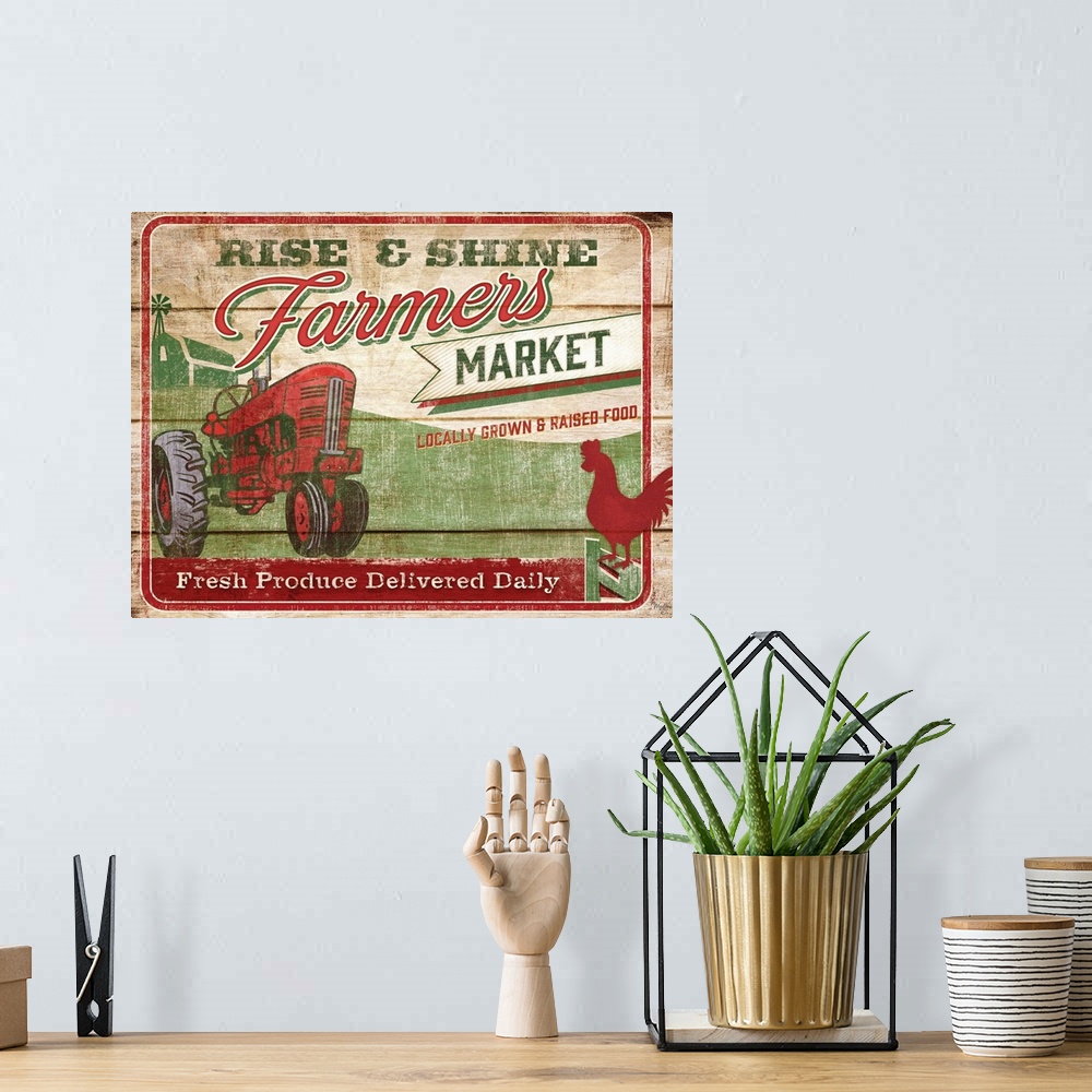 A bohemian room featuring Rustic looking farming themed wooden sign.