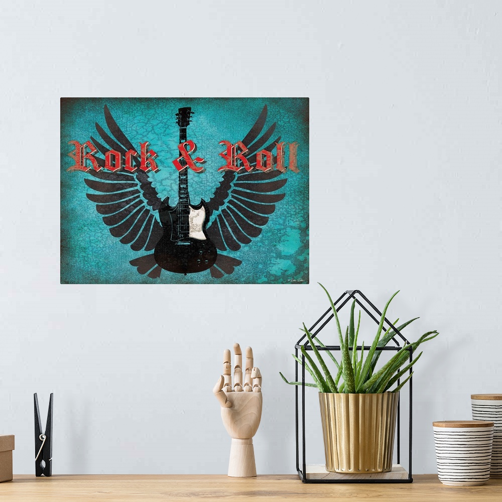 A bohemian room featuring Rock and roll music themed home decor perfect a teen's bedroom.