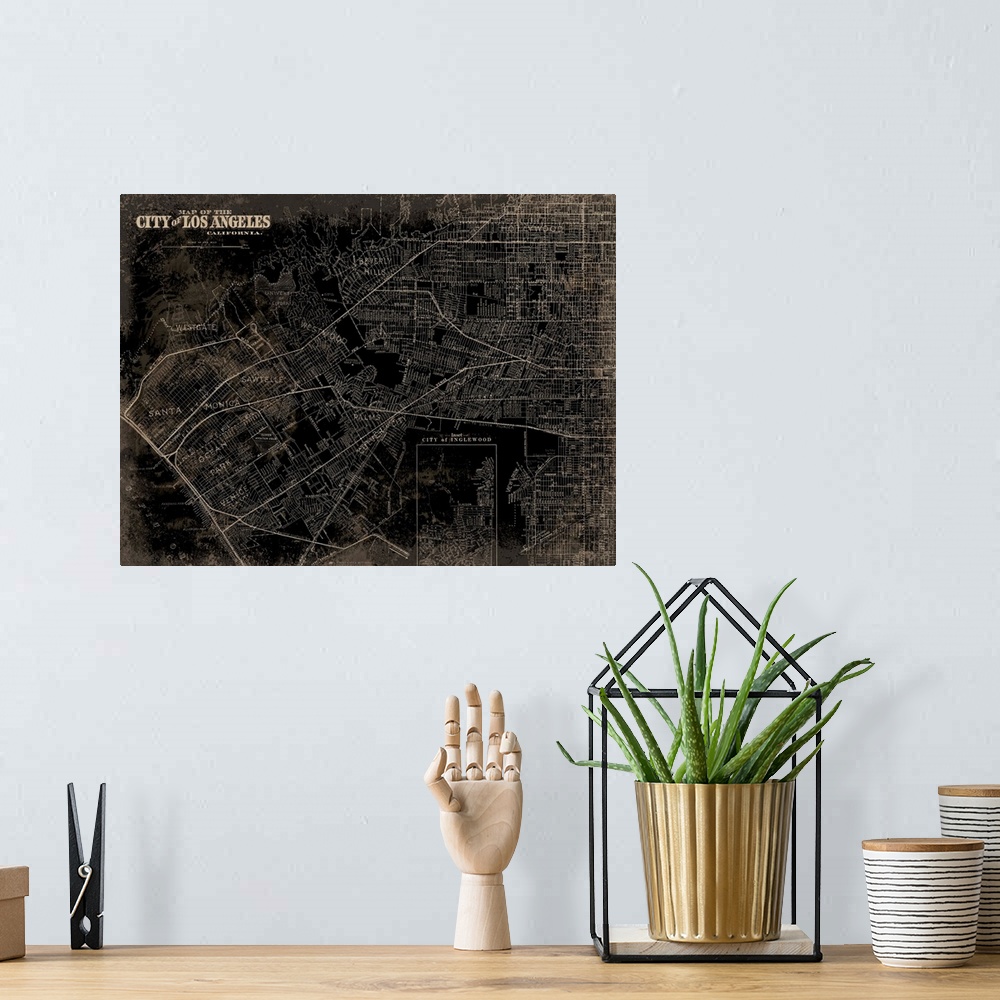 A bohemian room featuring Antique looking map of Los Angeles.