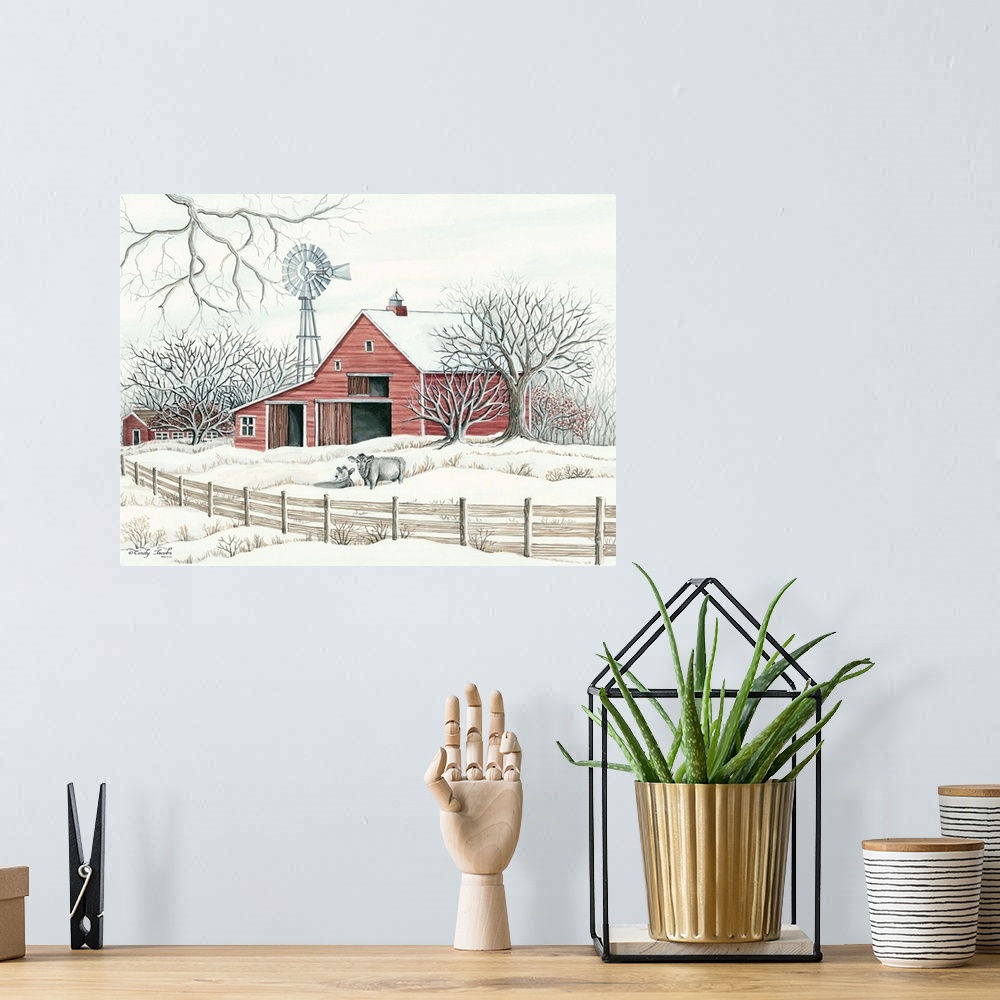 A bohemian room featuring Winter Barn with Windmill