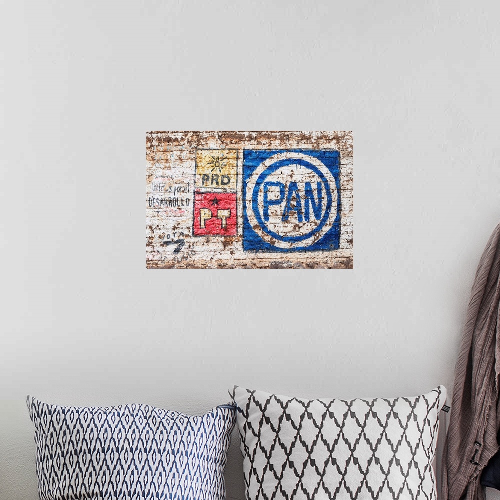 A bohemian room featuring Photograph of PAN (The National Action Party) street art. From the Viva Mexico Collection.