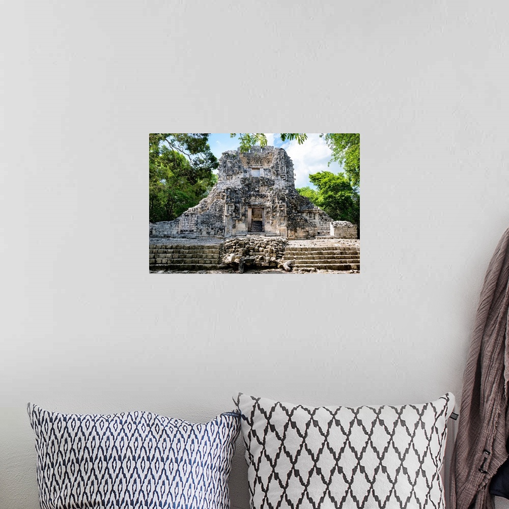 A bohemian room featuring Photograph of ancient Mayan ruins in Campeche, Mexico. From the Viva Mexico Collection.