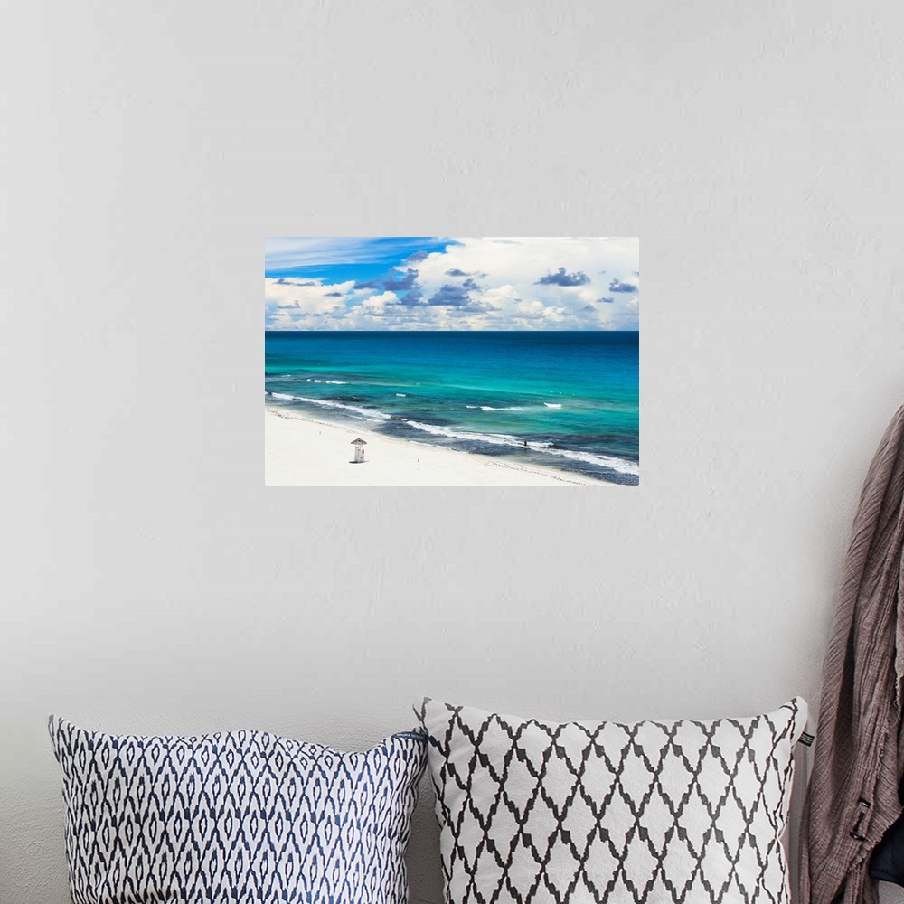 A bohemian room featuring Aerial photograph of the beach in Cancun, Mexico. From the Viva Mexico Collection.