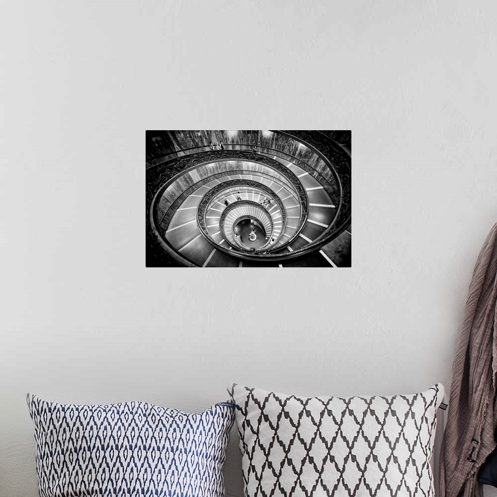 A bohemian room featuring This black and white image was created by Philippe Hugonnard. It's the modern "Bramante" spiral s...
