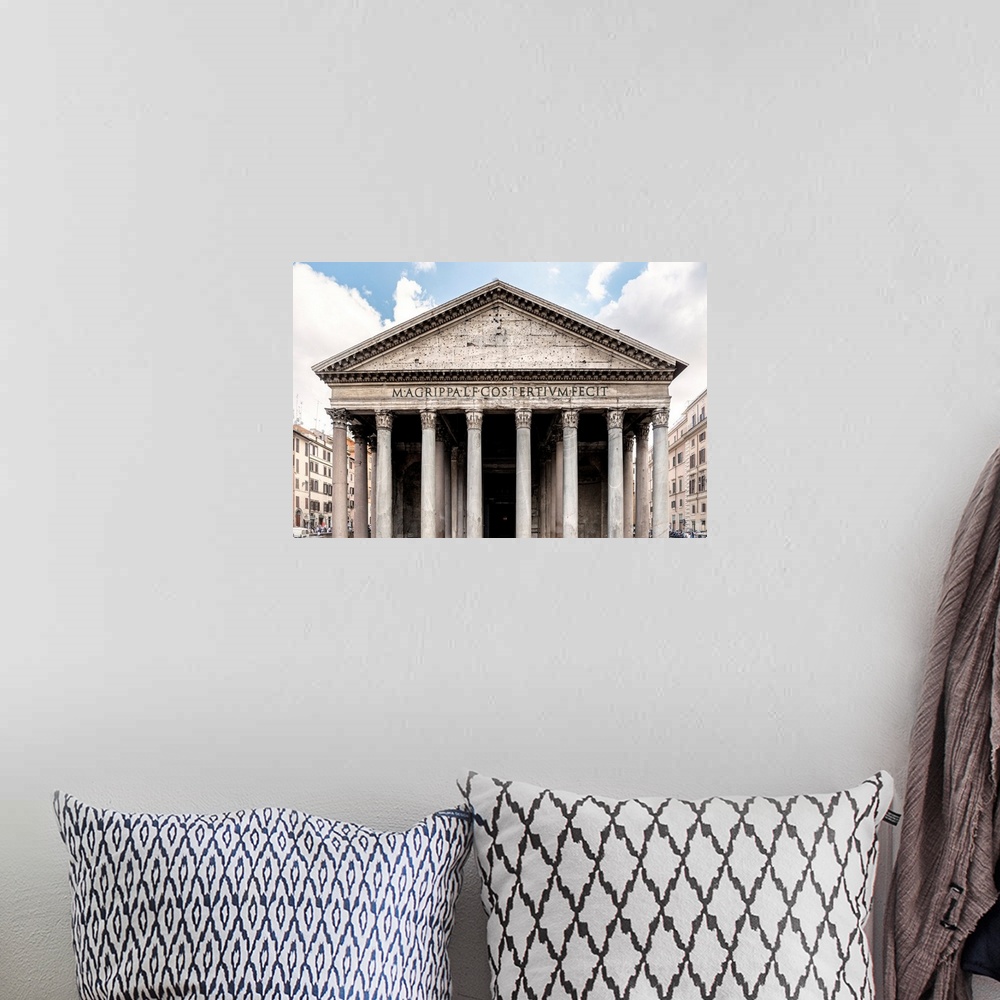 A bohemian room featuring It's the beautiful facade of Pantheon located in the city center of Rome, Italy.