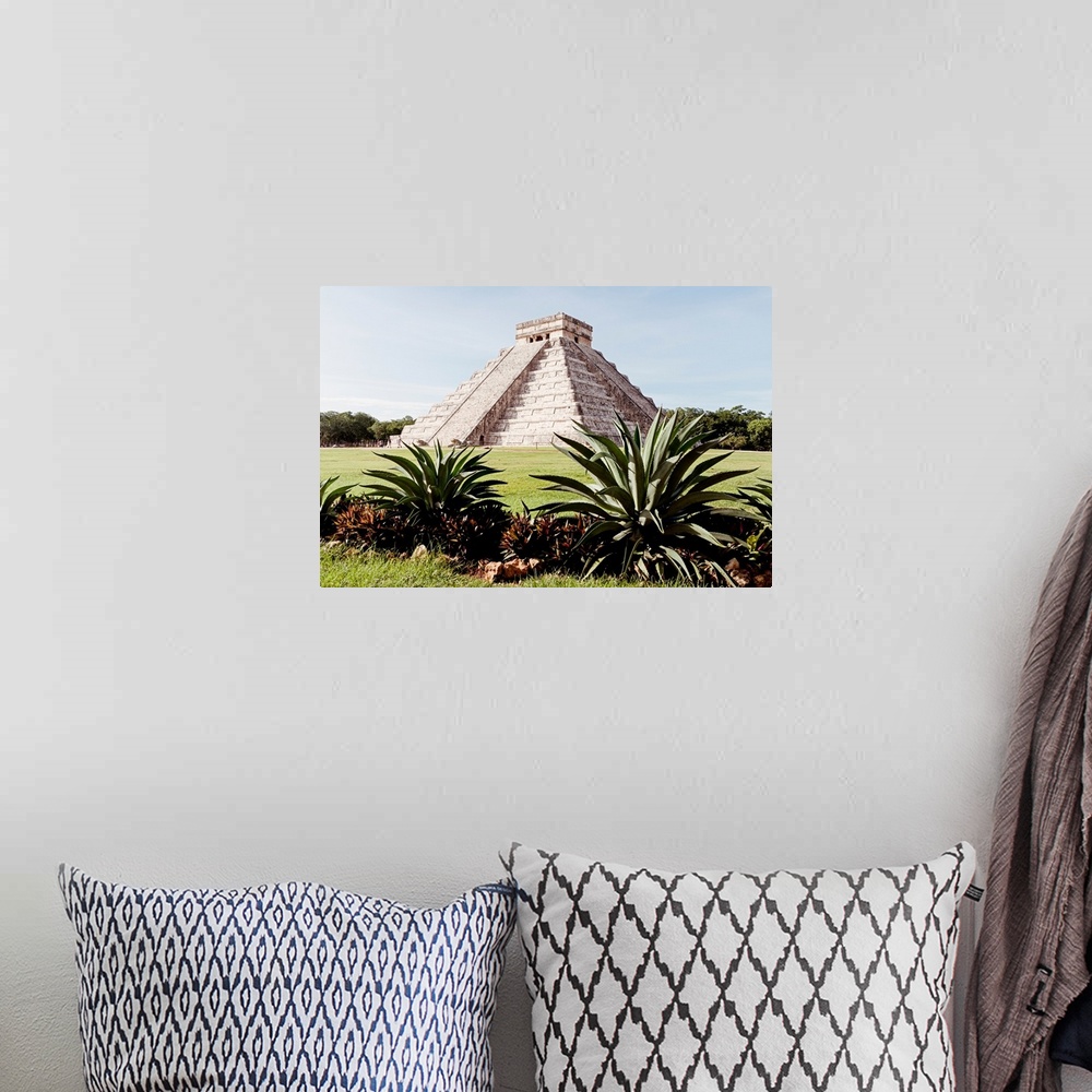 A bohemian room featuring Photograph of the El Castillo Pyramid in Chichen Itza, Mexico. From the Viva Mexico Collection.