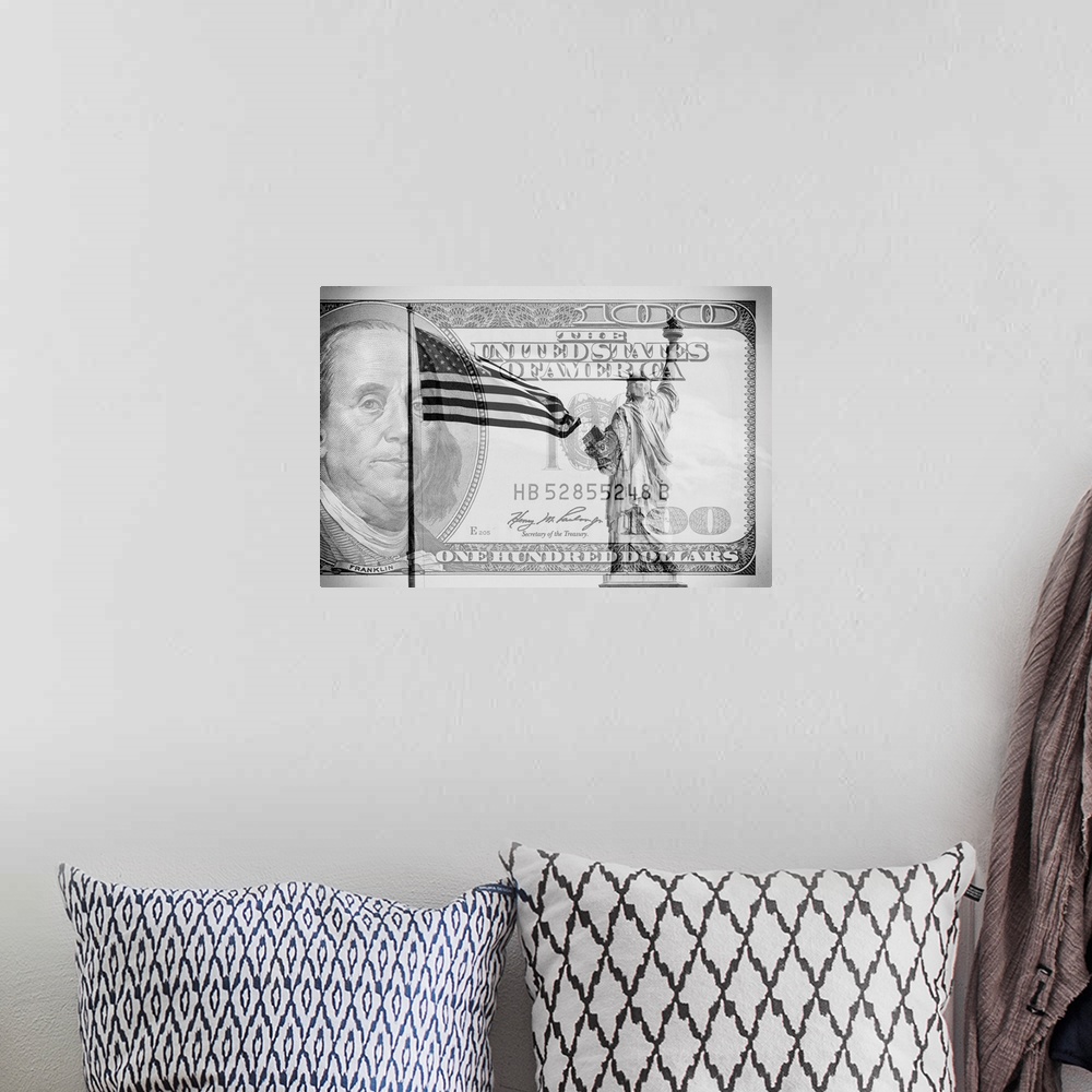 A bohemian room featuring This collection represents New York City with the iconic one hundred Dollar bill. Under the watch...