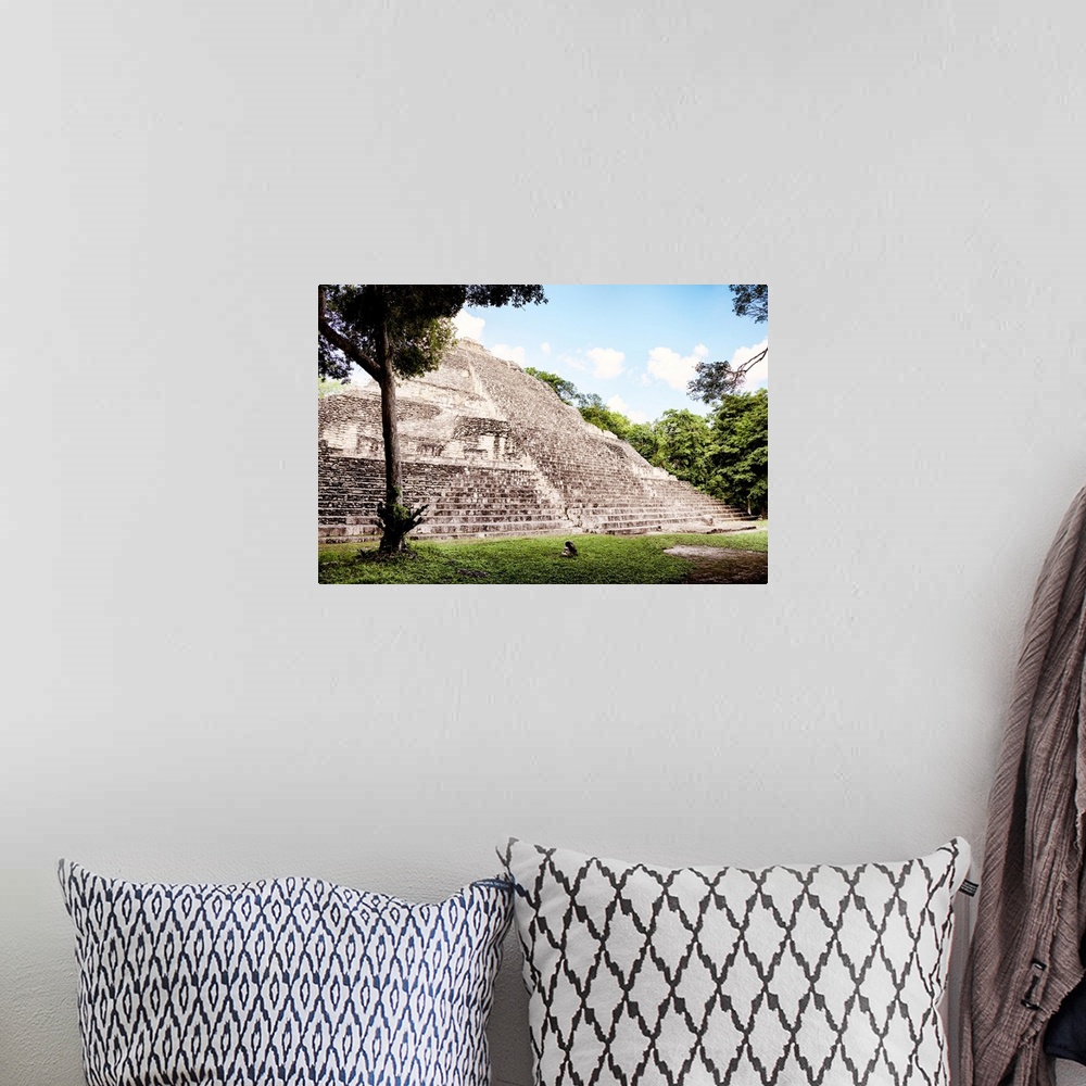 A bohemian room featuring Photograph of an ancient Maya Pyramid in Mexico. From the Viva Mexico Collection.