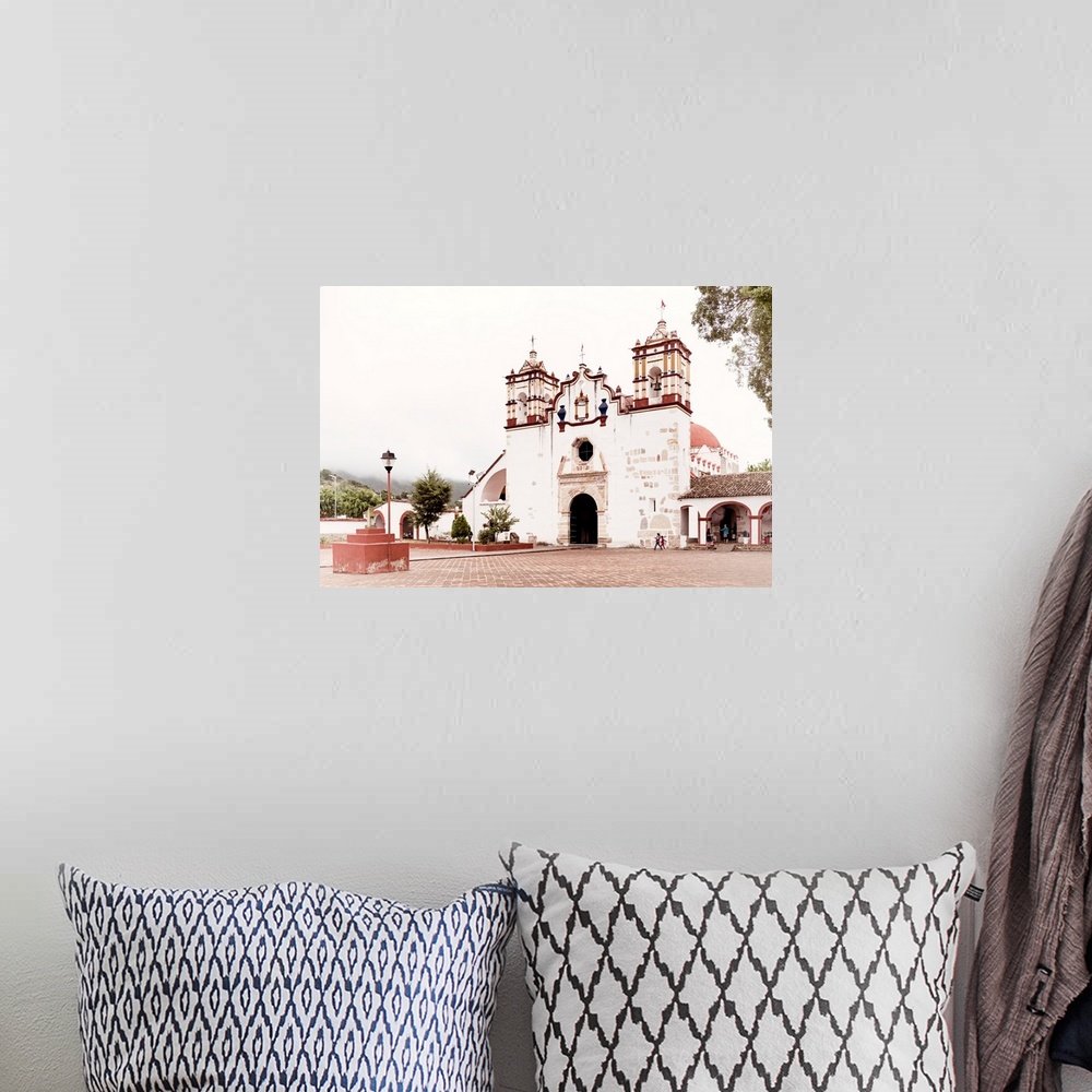 A bohemian room featuring Photograph of a church in Mexico on an overcast day. From the Viva Mexico Collection.