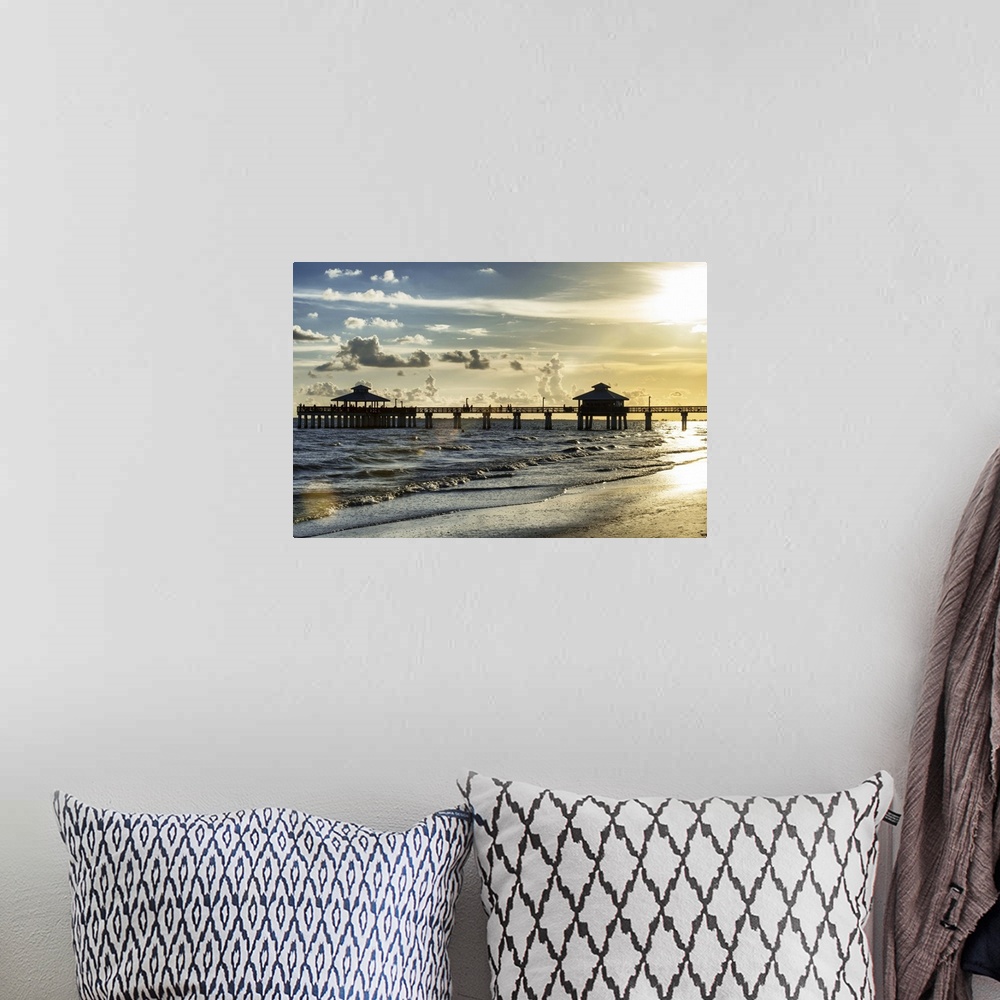 A bohemian room featuring A photograph of Miami Beach at sunset, Florida.