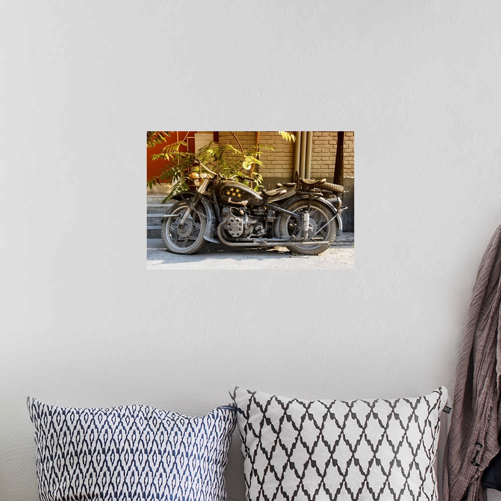 A bohemian room featuring Motorcycle Five Stars, China 10MKm2 Collection.