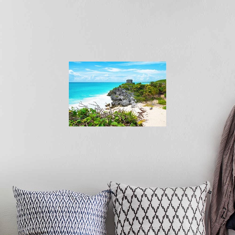 A bohemian room featuring Photograph the Tulum ruins along the Caribbean coastline, Mexico. From the Viva Mexico Collection.