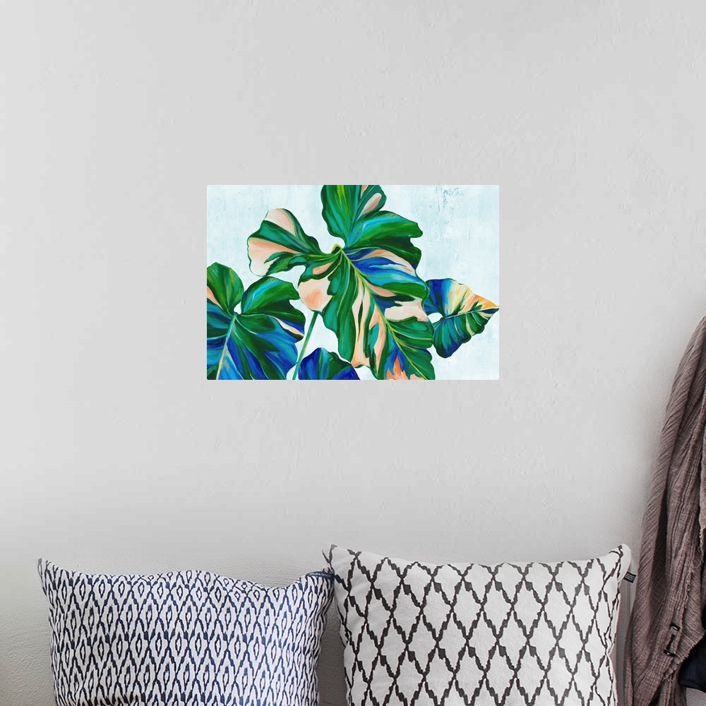 A bohemian room featuring Blue Tropical Leaves II