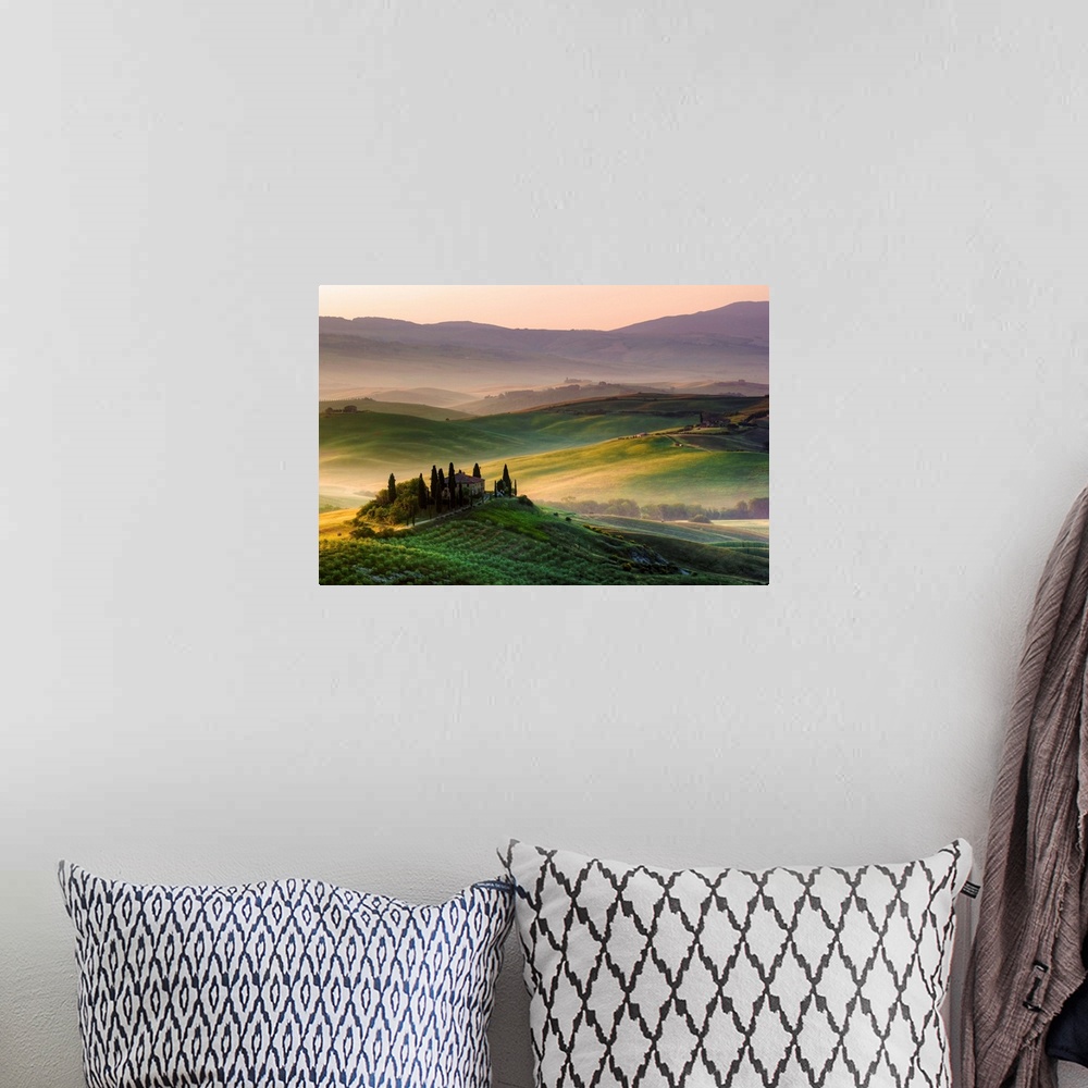 A bohemian room featuring A great sunrise in Tuscany, on the hills of Val d'Orcia.