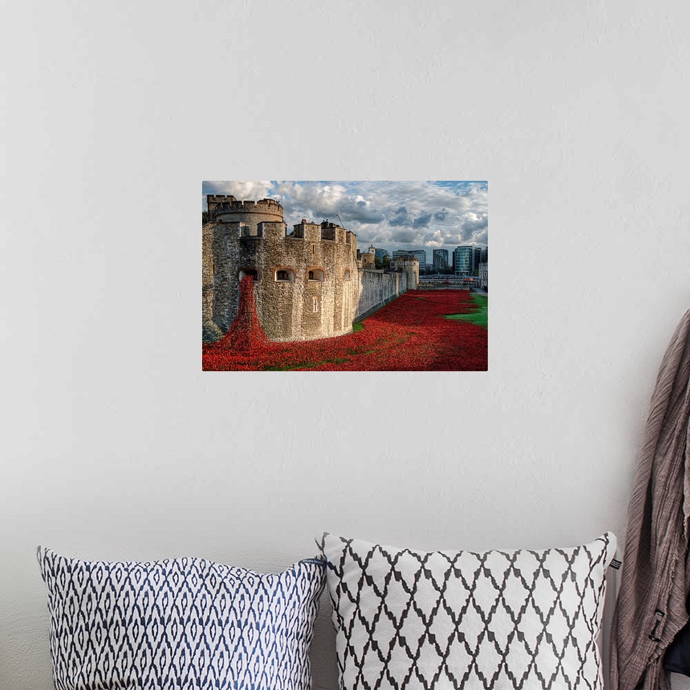 A bohemian room featuring A sea of red ceramic poppies planted around the Tower of London in honor of the lives lost.