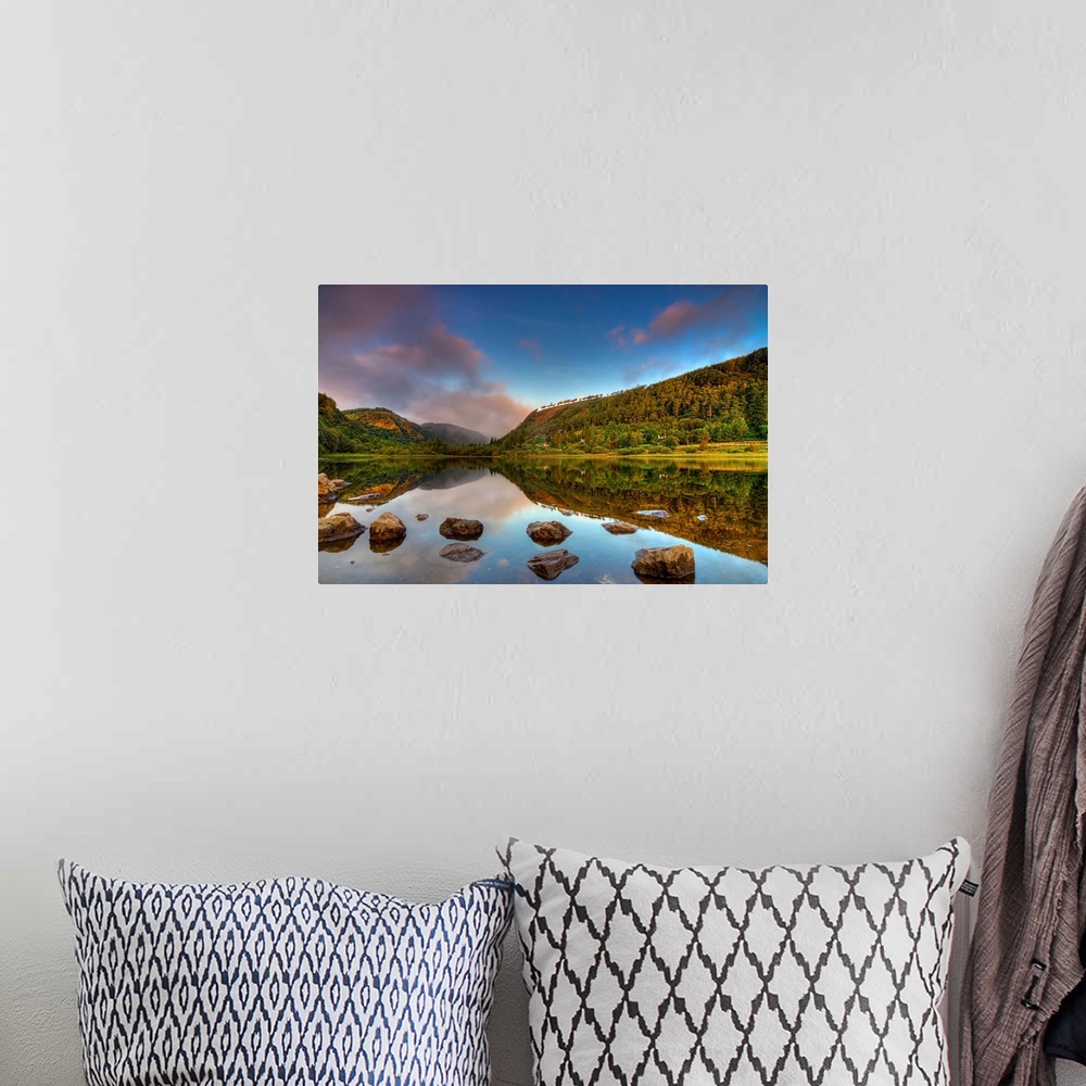 A bohemian room featuring An early morning at Glendalough Lake.
