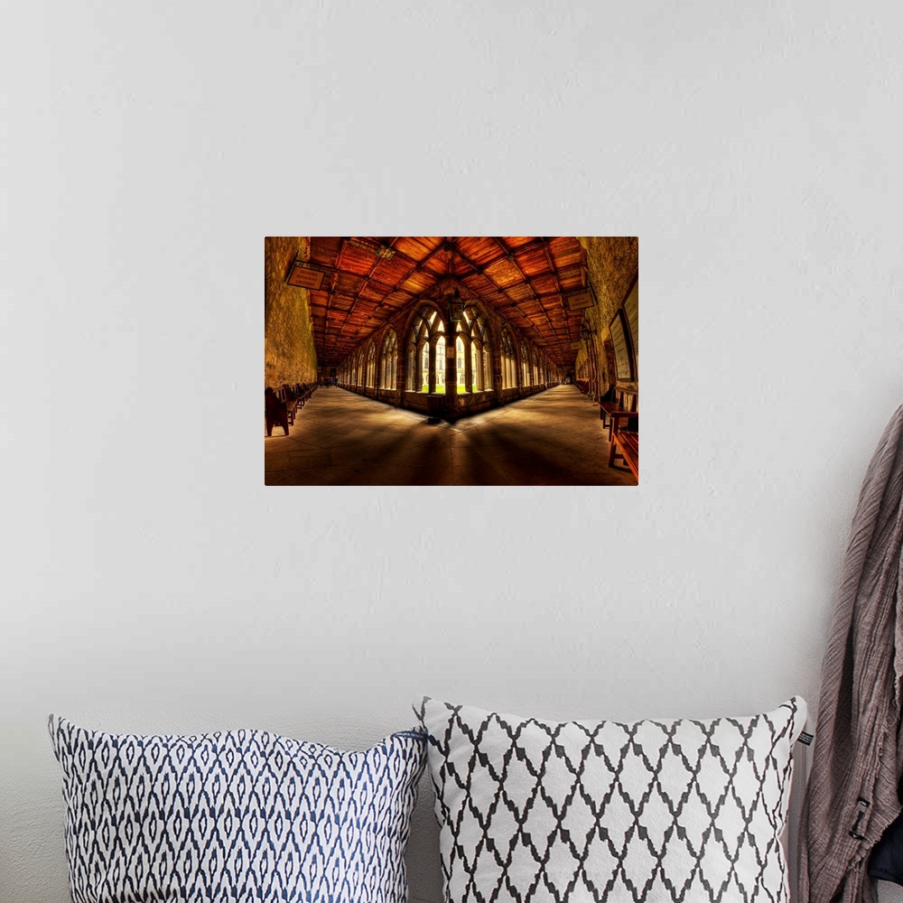 A bohemian room featuring Angle view of the cloisters in Durham cathedral.