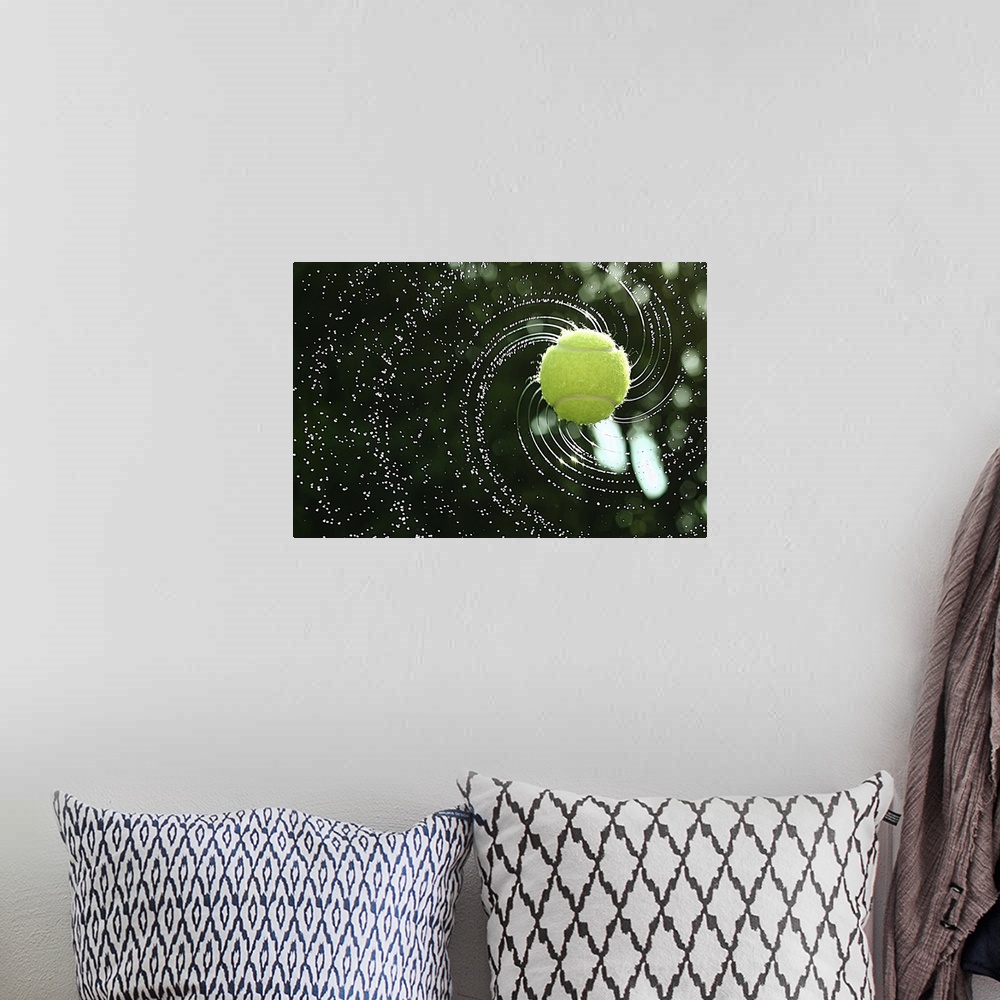 A bohemian room featuring Tennis ball soaked in water thrown with a top spin.