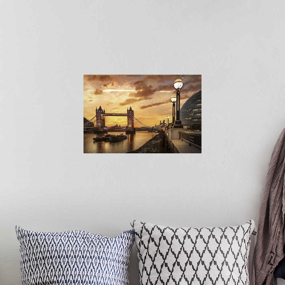 A bohemian room featuring Tower Bridge, Dawn