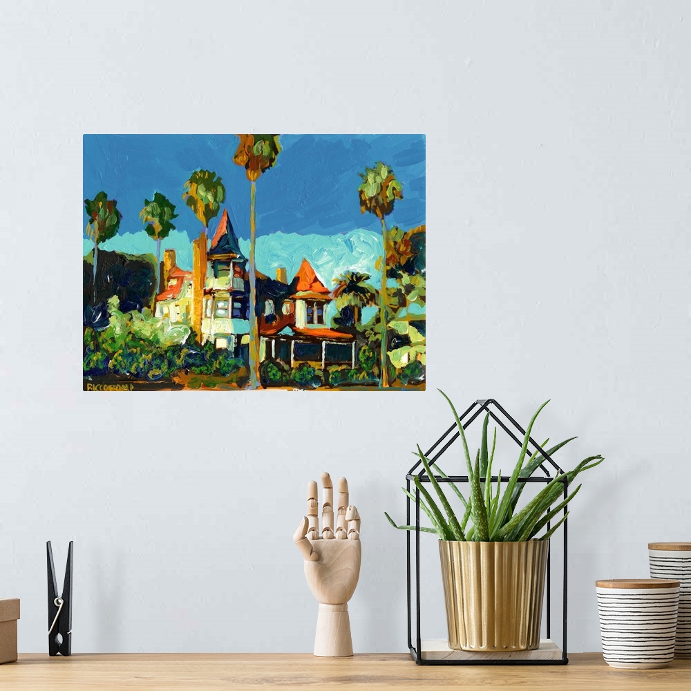 A bohemian room featuring Coastal mansion known as the Baby Del on Coronado in an abstract Impressionist Style painting by ...