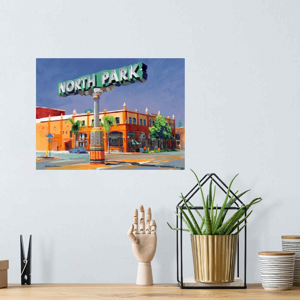 A bohemian room featuring Painting of one of the many famous San Diego California neighborhood signs around the city - Nort...
