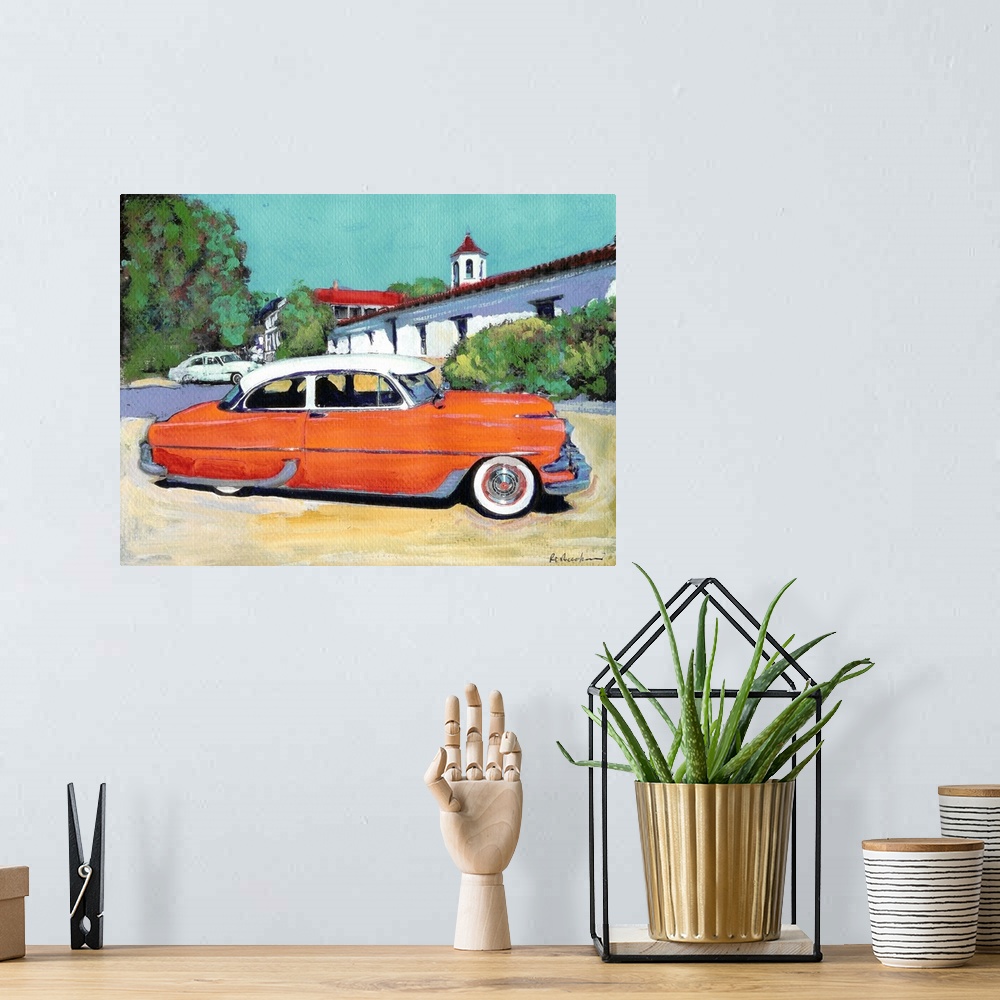 A bohemian room featuring Orange Beast In Old Town San Diego, California, painting by RD RIccoboni. Classic automobile port...